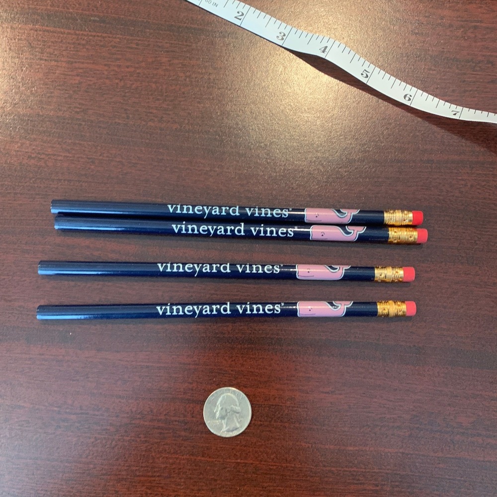 Vineyard Vines Navy Blue Pink Whale Logo Wooden Pencils Set of 4 Unsharpened